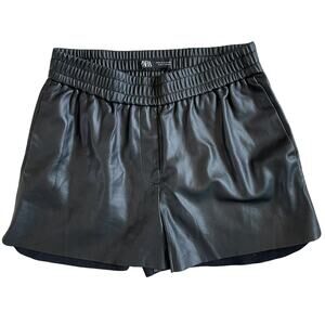 ZARA Women's Black Faux Leather Shorts Soft High Rise Wide Waistband Size Medium